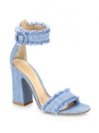 Gianvito Rossi - Kiki Frayed Denim Ankle-Strap Block-Heel Sandals at Saks Fifth Avenue